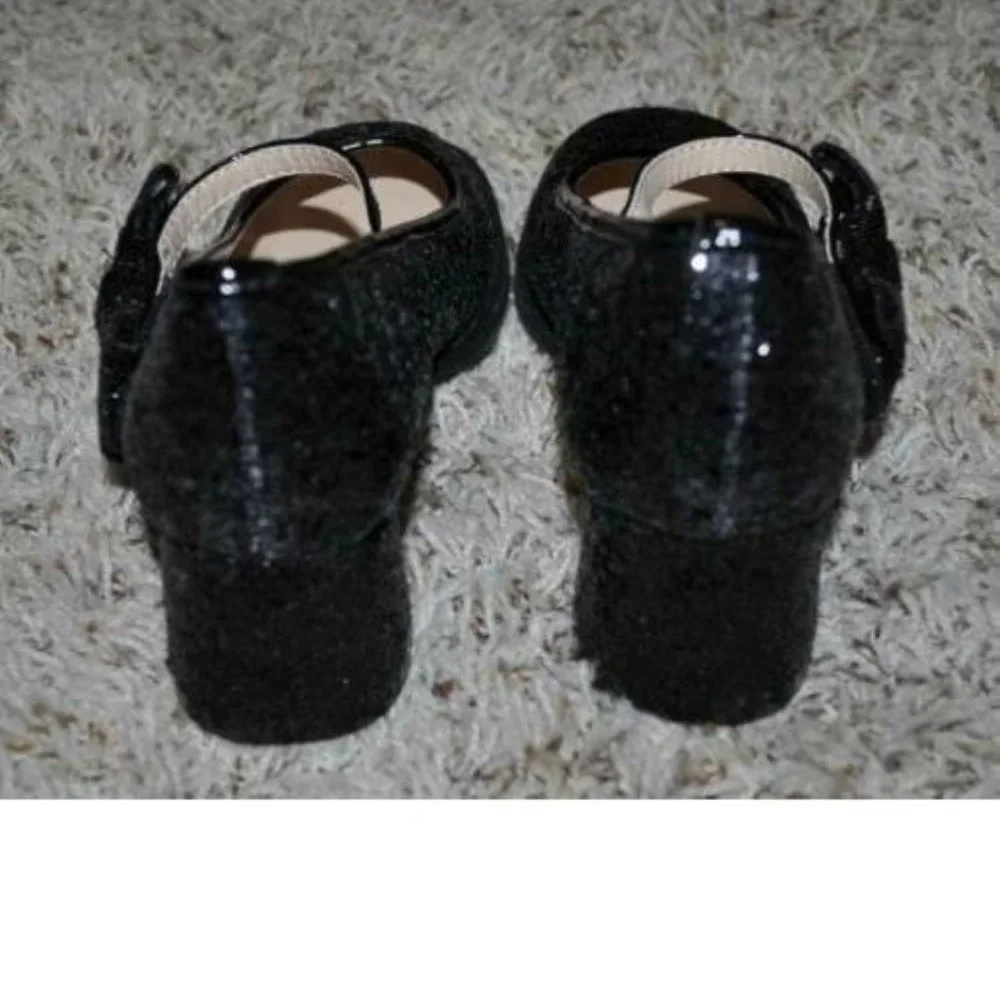 Black Glitter Dress Up Shoes 4/5 Low Block Heels Maryjane Halloween Girls